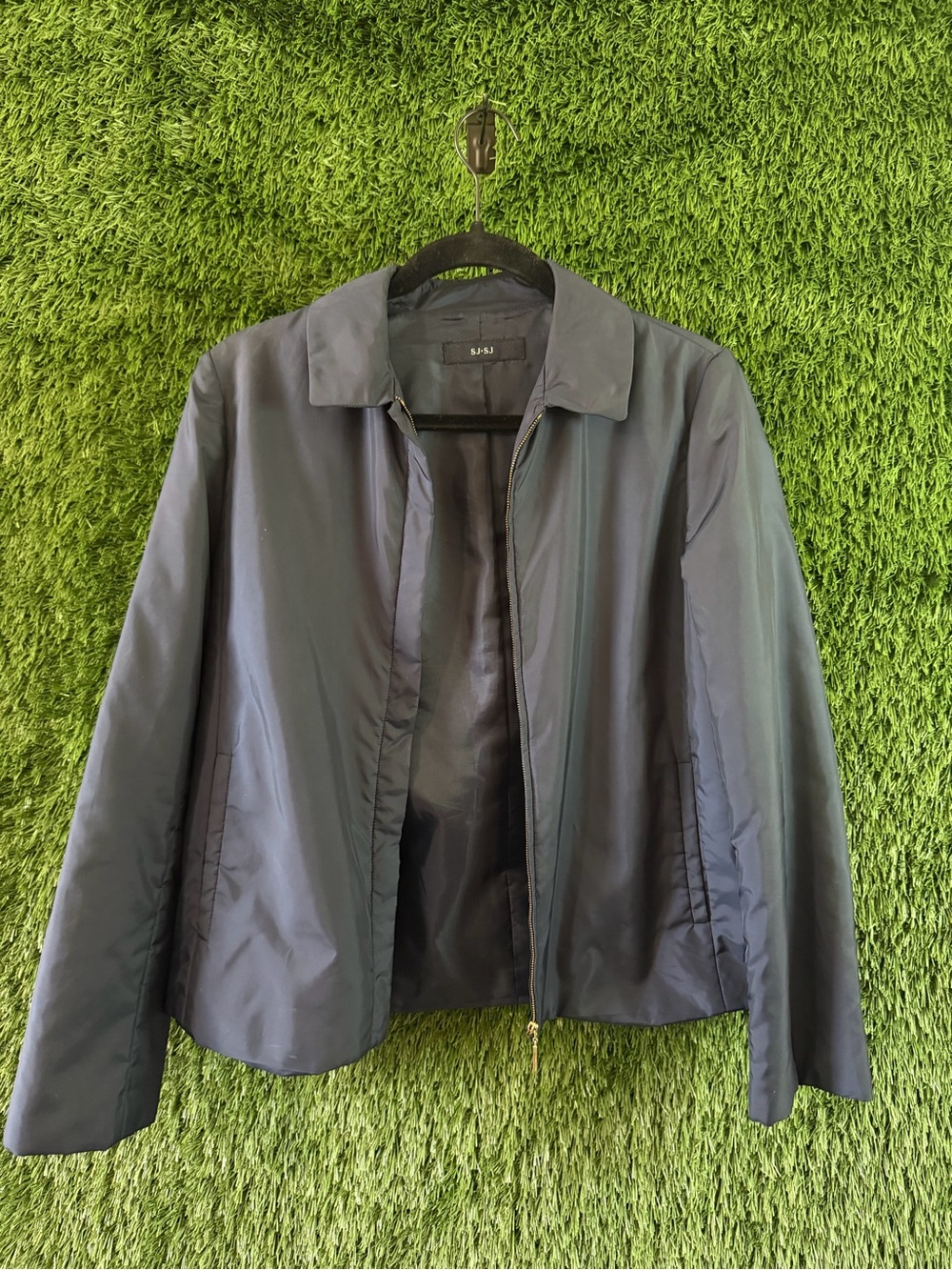 Classic Navy Zip-Front Blazer Jacket - Women's
